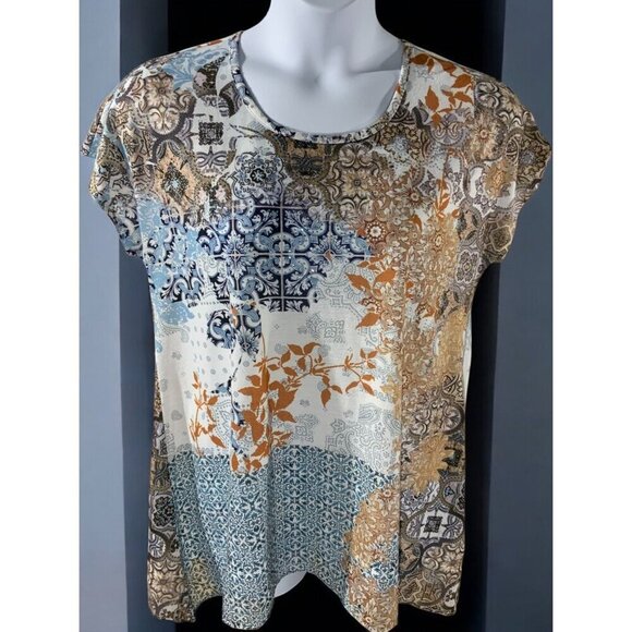 Chicos Zenergy Large Blouse Paisley Floral Short Sleeve Scoop Neck Multicolor - Picture 2 of 8